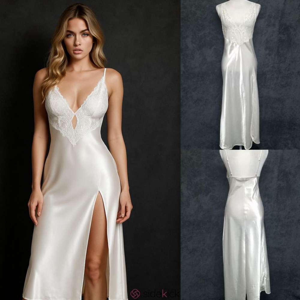 Victoria's Secret Gold Label Vintage Pearl Lace and Satin Maxi Slip Dress Gown S